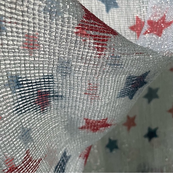 NEW Sheer Scarf White Silver Red Blue Stars USA - Picture 4 of 8